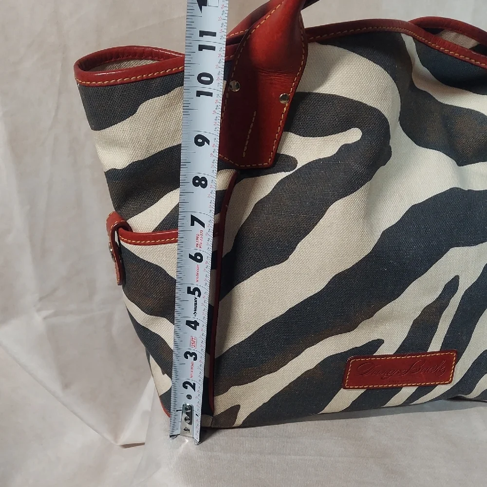 Dooney & Bourke Zebra Canvas Tote Bag Red Leather Trim Safari Large READ DESC